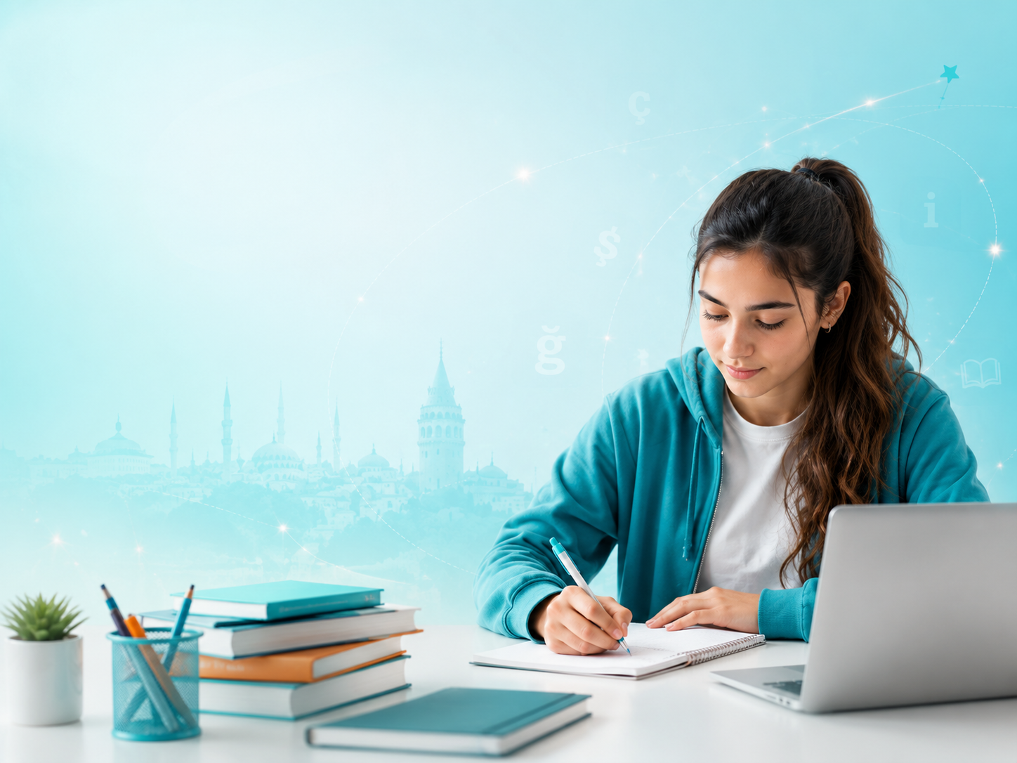 International student learning Turkish online